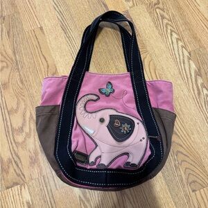 Chala Handbag Carryall Zip Tote Shopper Elephant Pink Large Bag Canvas